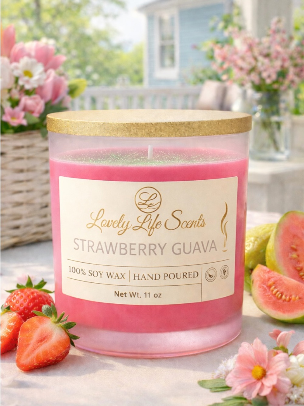 Strawberry Guava 11oz Soy Candle, Sweet Summer Scent from Lovely Life Scents - Picture 2 of 4